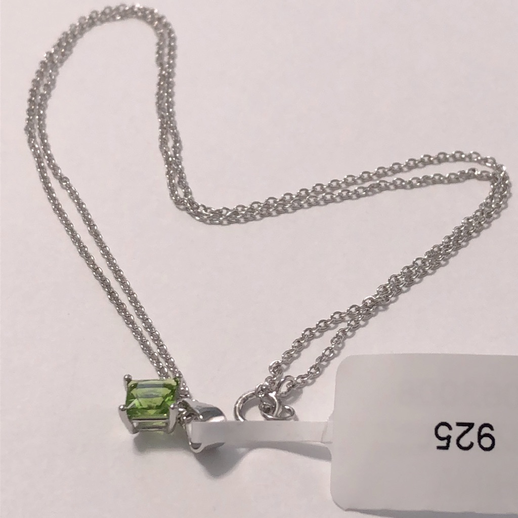 Green Birthstone Necklace On 925 Silver Approx. Is 16 Inches Long